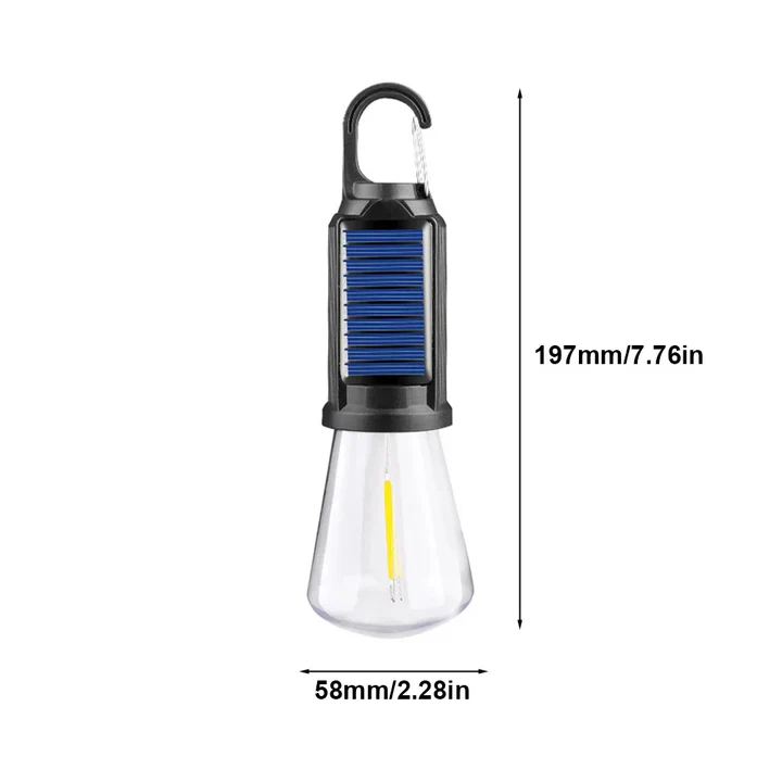 Linterna solar recargable con gancho | Iluminación para camping y exterior