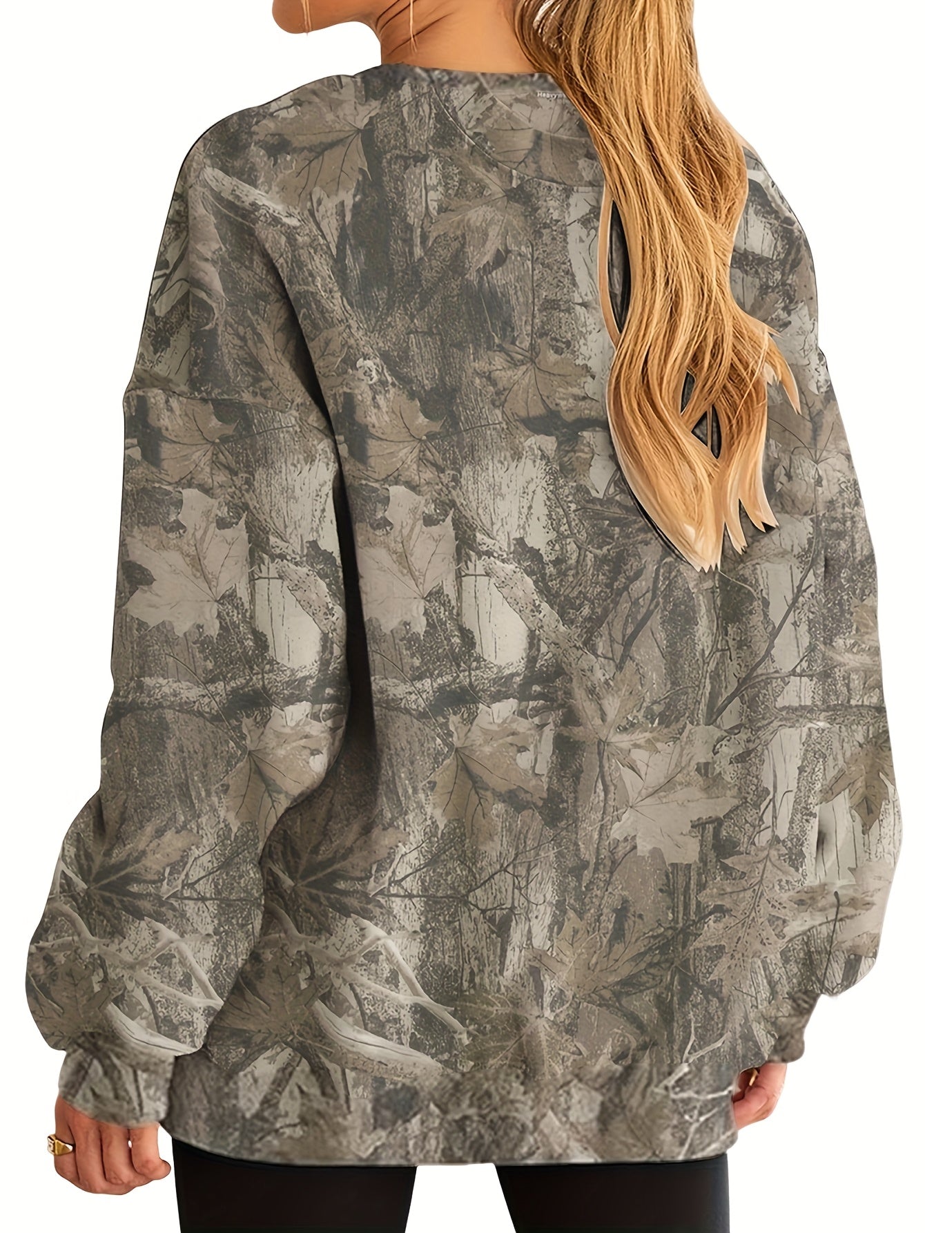 UrbanLeaf™ Sudadera Oversize Camuflaje para Mujer – Jersey Holgado de Manga Larga con Puños Acanalados