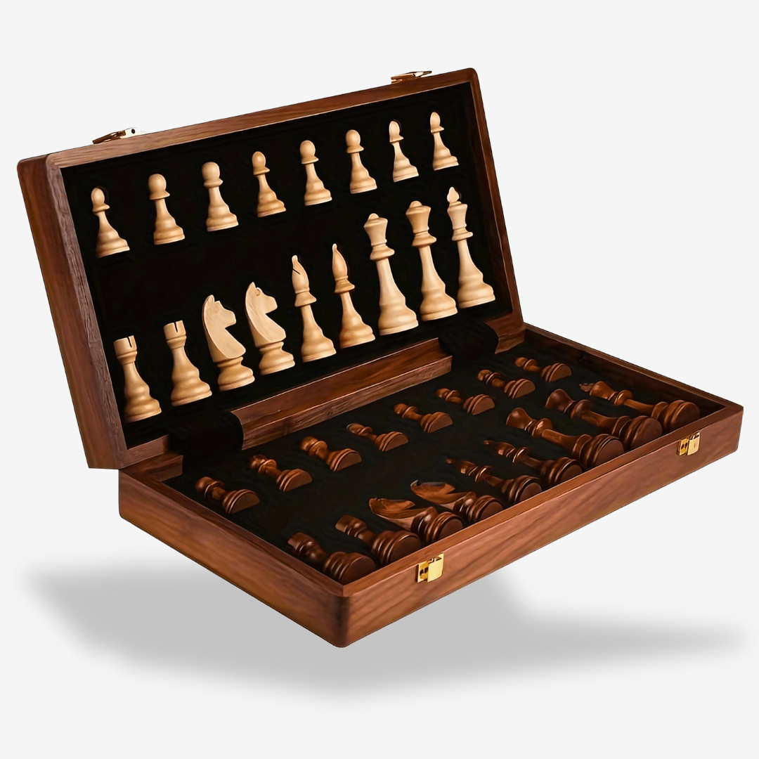 Set de Ajedrez en Madera Maciza Premium – Tablero Plegable