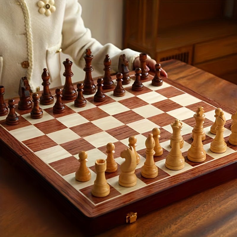 Juego de Ajedrez de Madera Maciza Premium – Tablero de Ajedrez Plegable