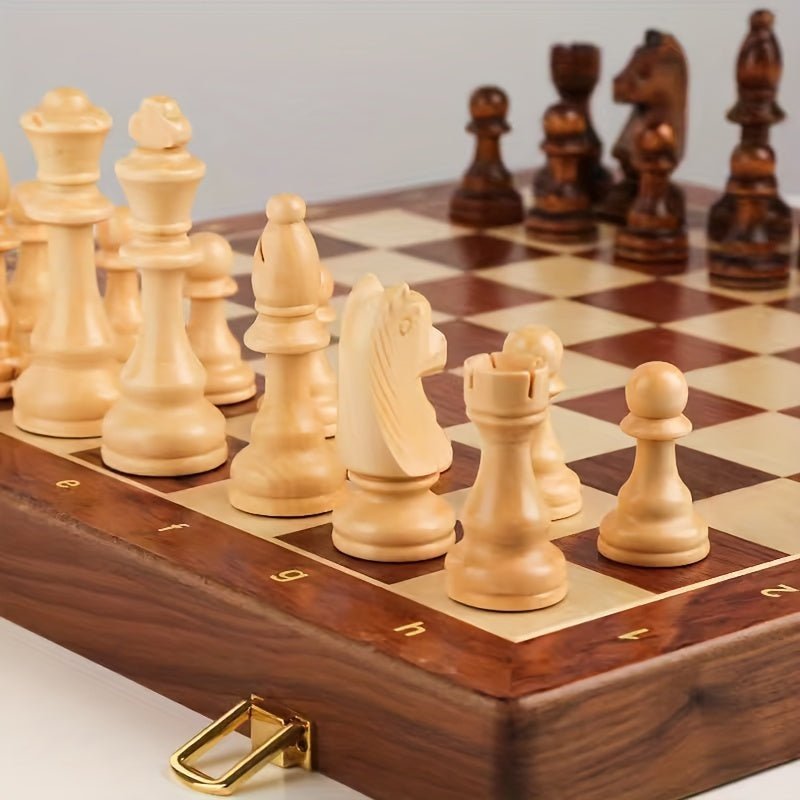 Juego de Ajedrez de Madera Maciza Premium – Tablero de Ajedrez Plegable