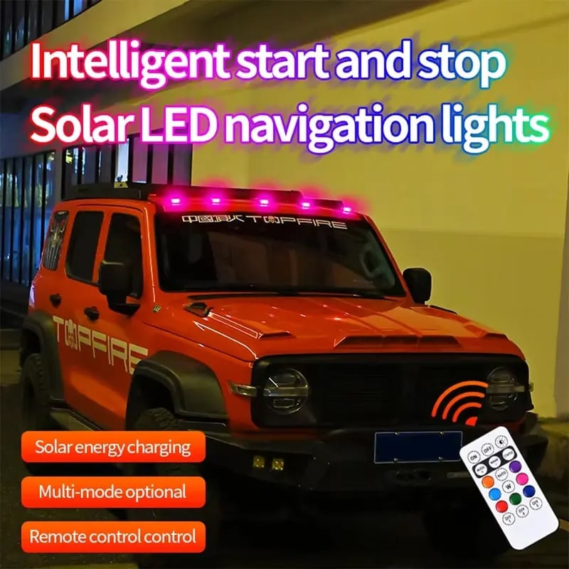 Luz estroboscópica RGB para techo de automóvil con energía solar