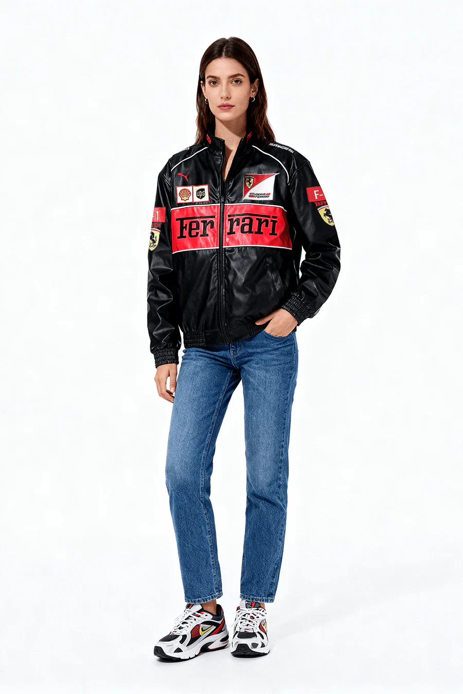 Chaqueta de cuero Ferrari Vintage de carreras – Unisex – Retro (oversize)