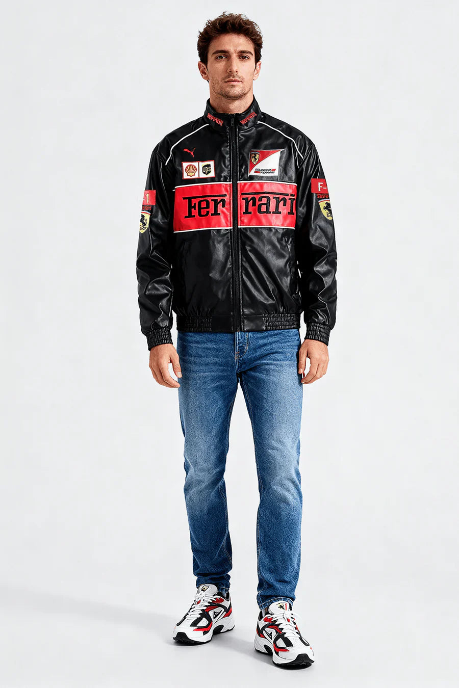 Chaqueta de cuero Ferrari Vintage de carreras – Unisex – Retro (oversize)