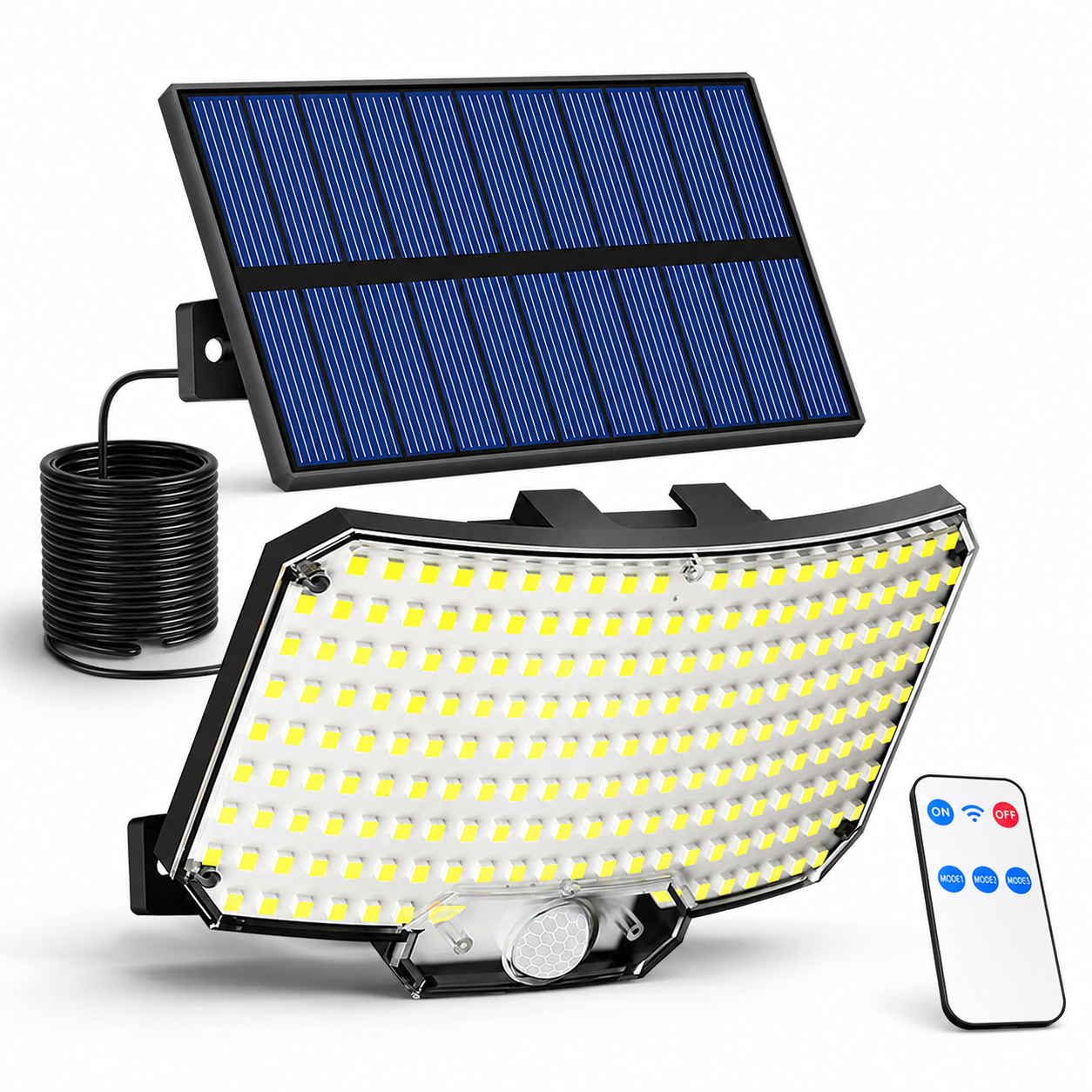 Foco solar de exterior con 234 LED y panel solar integrado montado en pared
