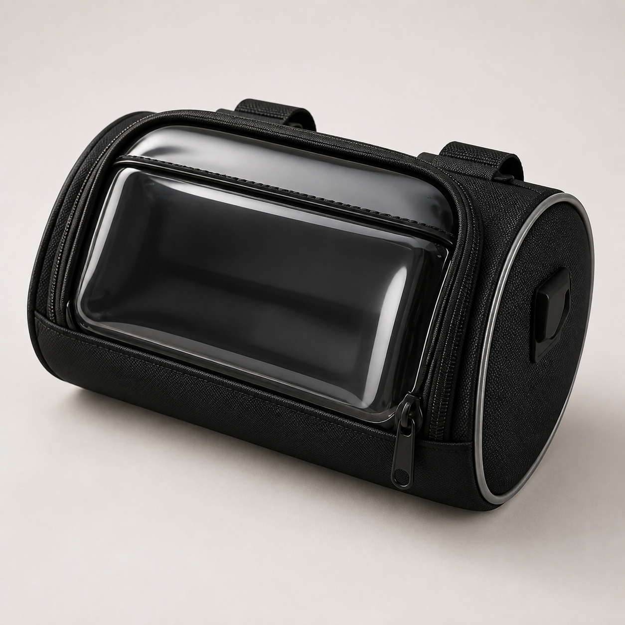 Bolsa de manillar para bicicleta con compartimento frontal transparente para smartphone montada en manillar