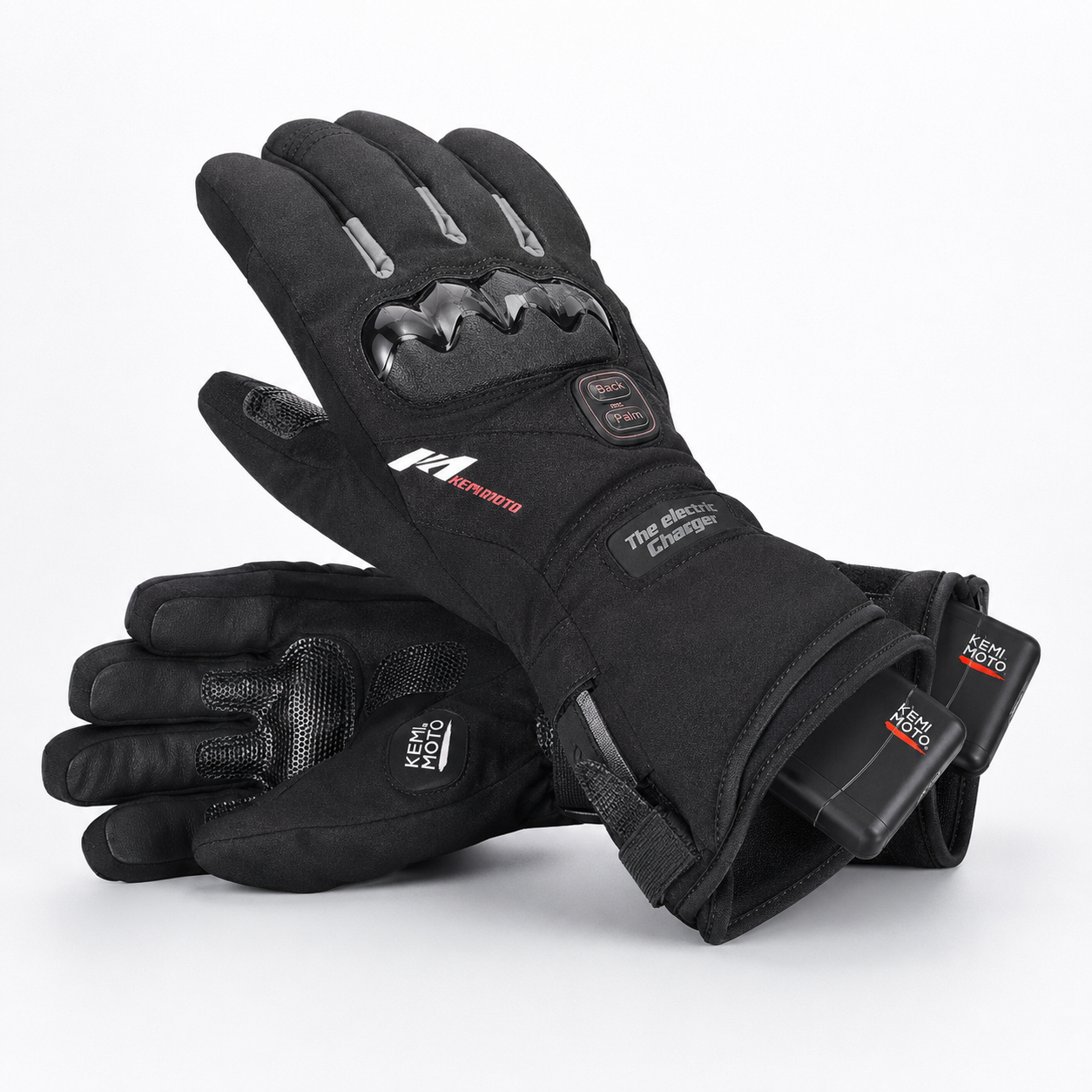 Guantes calefactables para moto de color negro con sistema de calefacción eléctrica integrado