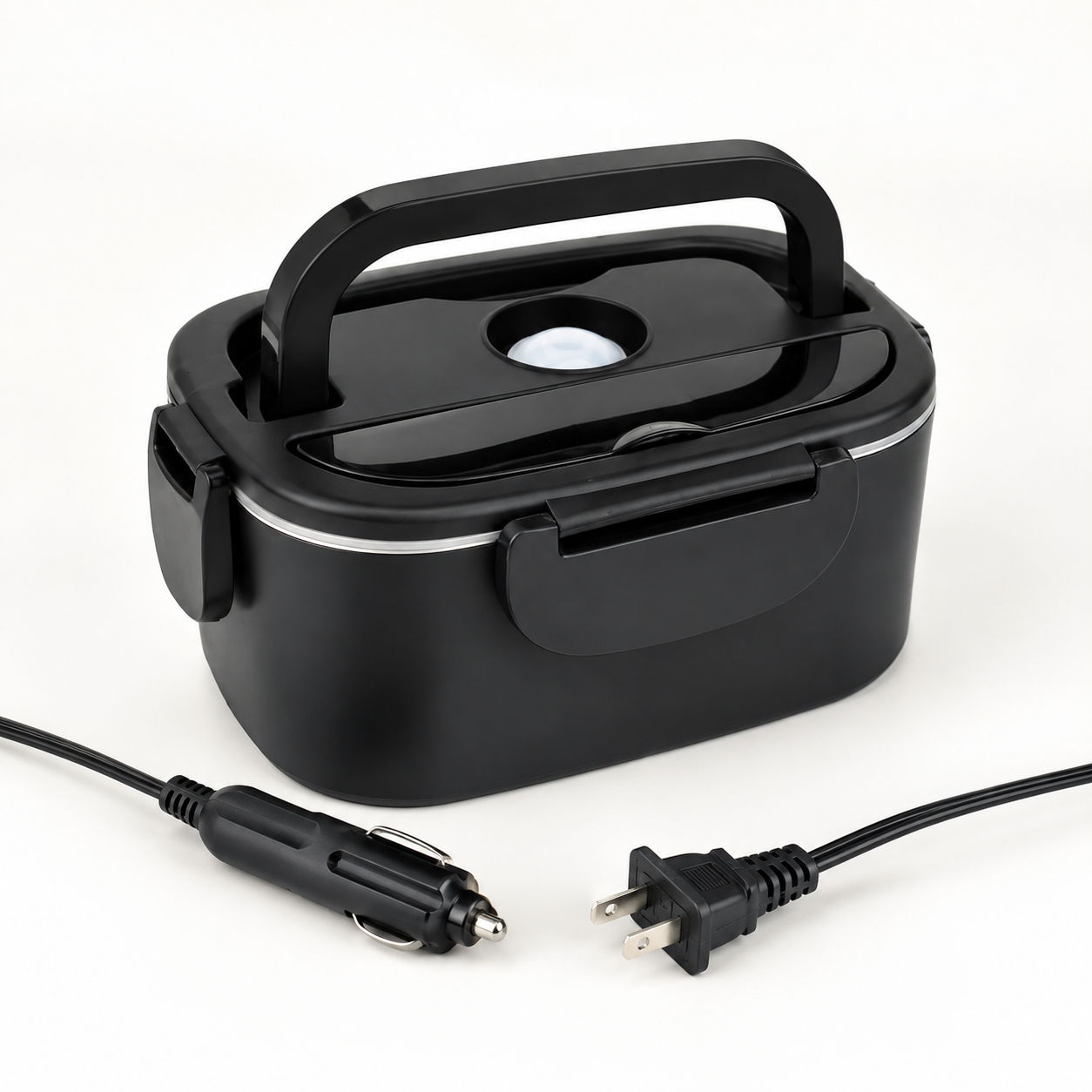 Fiambrera eléctrica de acero inoxidable con tapa hermética y cables de alimentación para coche y hogar