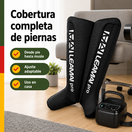 Botas de masaje de compresión de aire mostrando el tamaño completo para piernas y pies