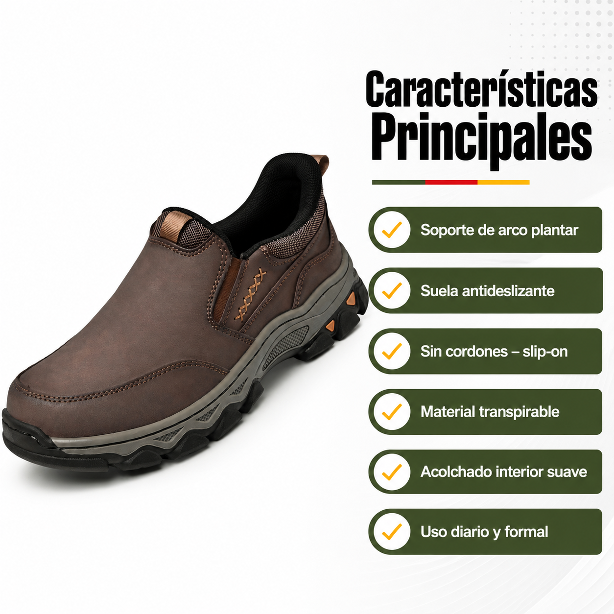 Lista de beneficios de los zapatos ortopédicos sin cordones: soporte de arco, suela antideslizante, diseño transpirable