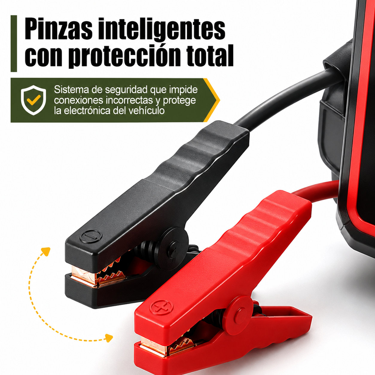 Detalle de las pinzas inteligentes del arrancador con sistema de protección contra cortocircuitos
