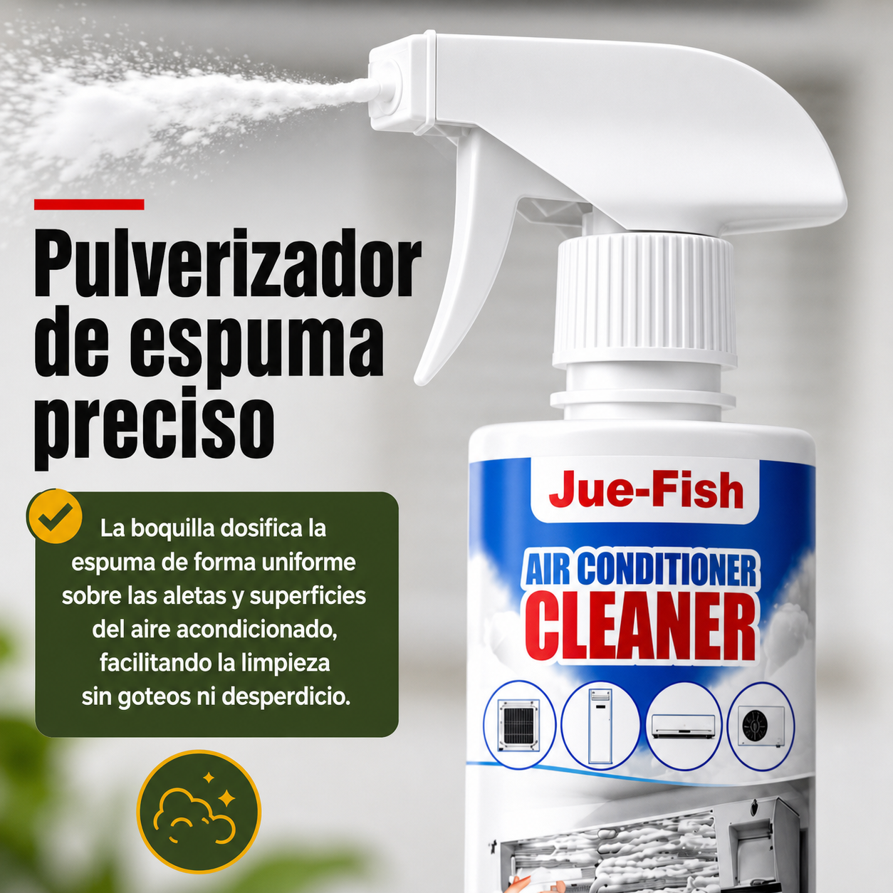 Detalle de la boquilla pulverizadora del bote de limpiador en espuma para aire acondicionado