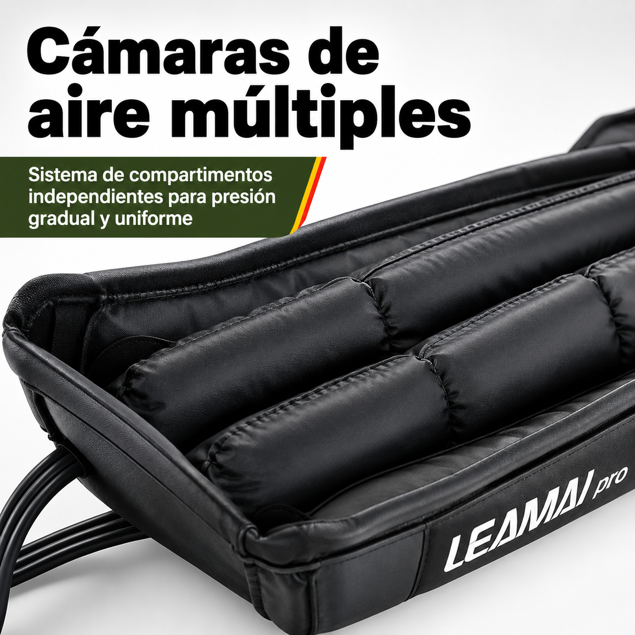Detalle de las cámaras de aire internas del sistema de compresión para masaje de piernas