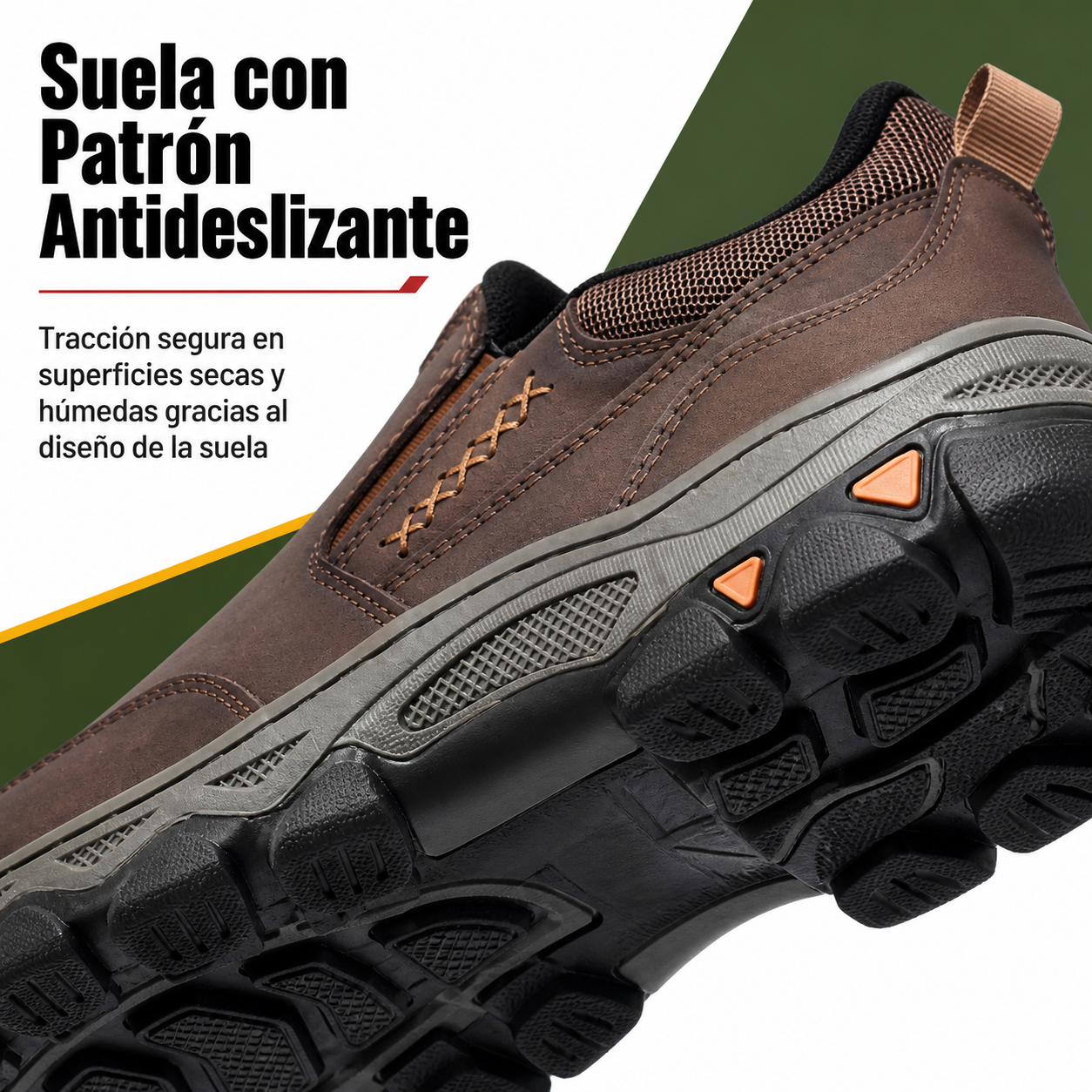 Detalle de la suela antideslizante con patrón de tracción del zapato ortopédico