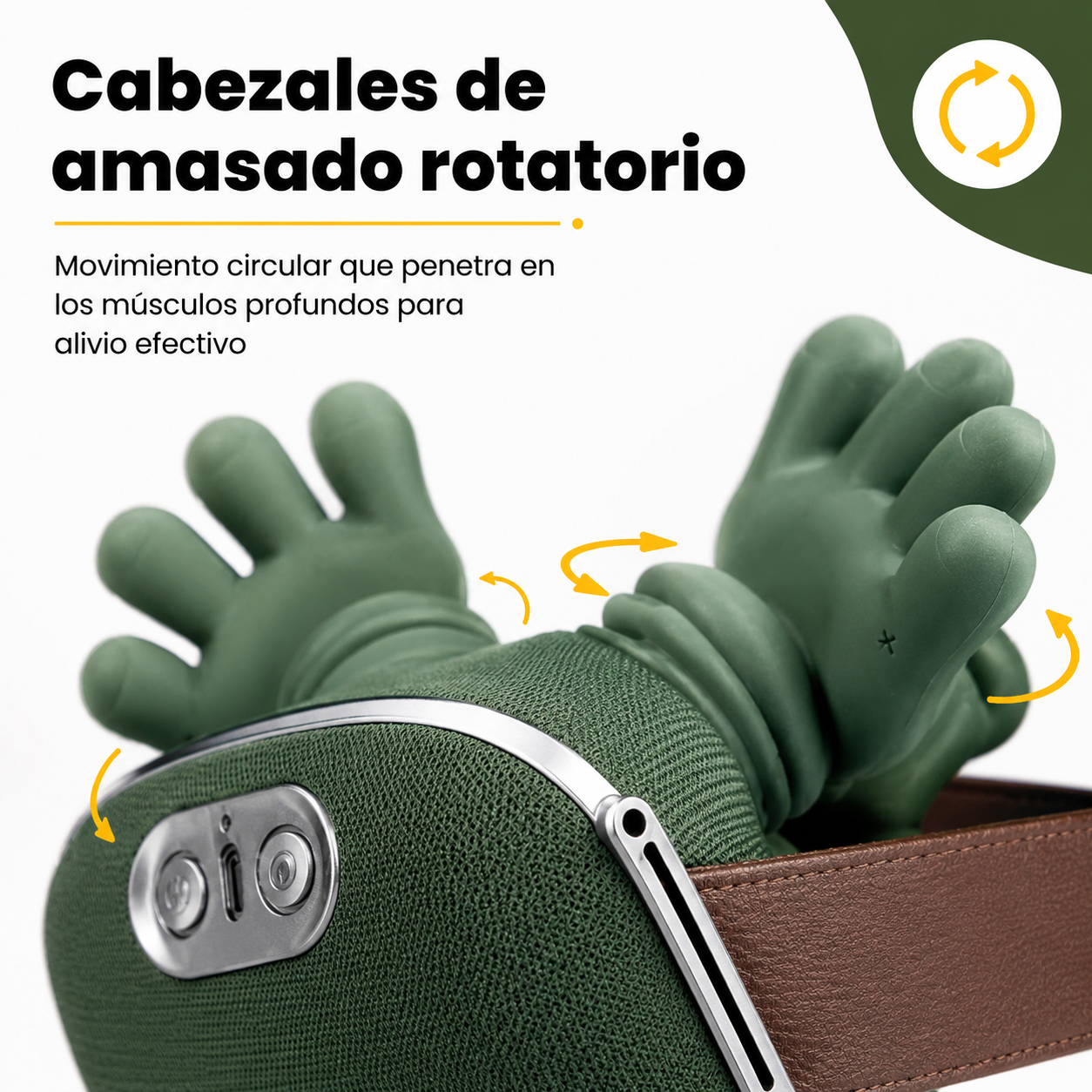 Detalle de los cabezales de masaje rotatorios del masajeador cervical shiatsu