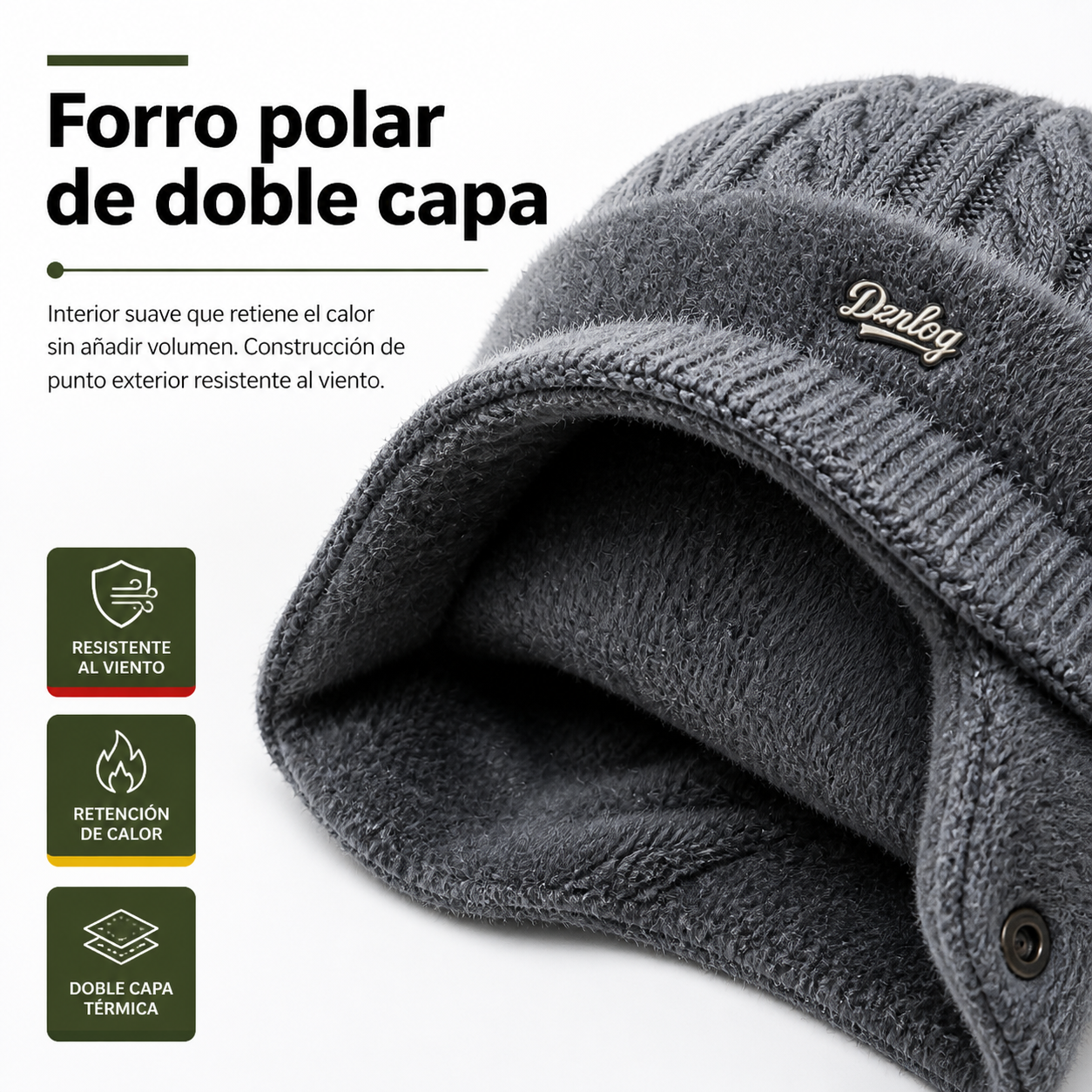 Detalle del forro interior de doble capa con polar suave del gorro trapper