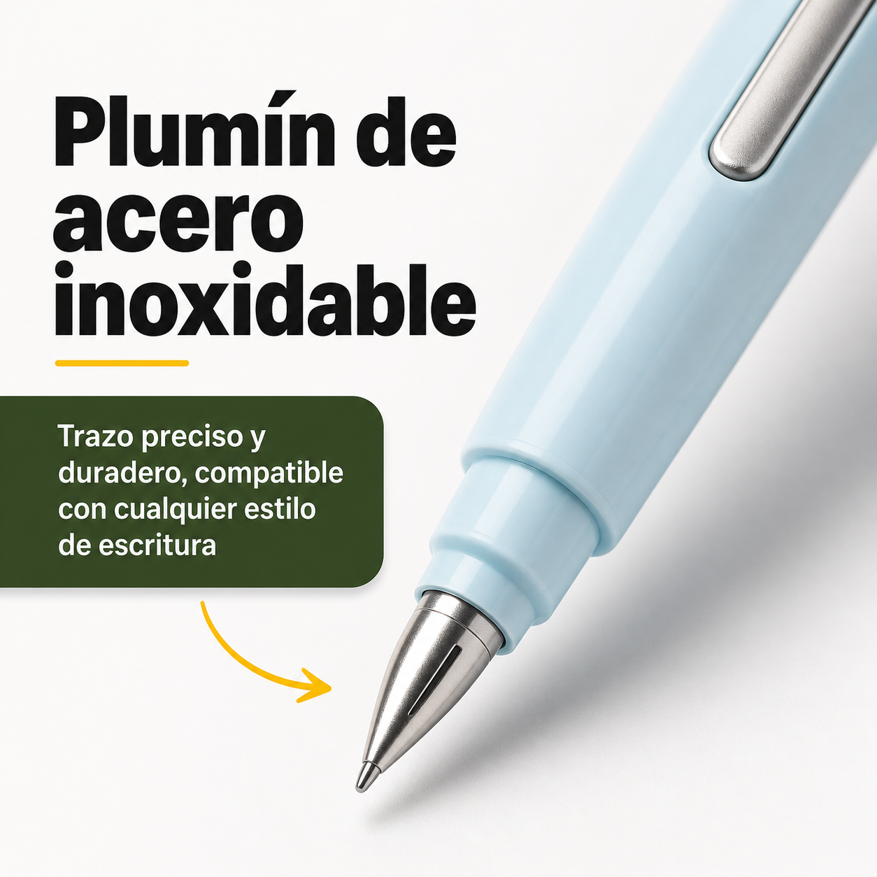 Detalle del plumín de acero inoxidable y mecanismo retráctil de la pluma estilográfica