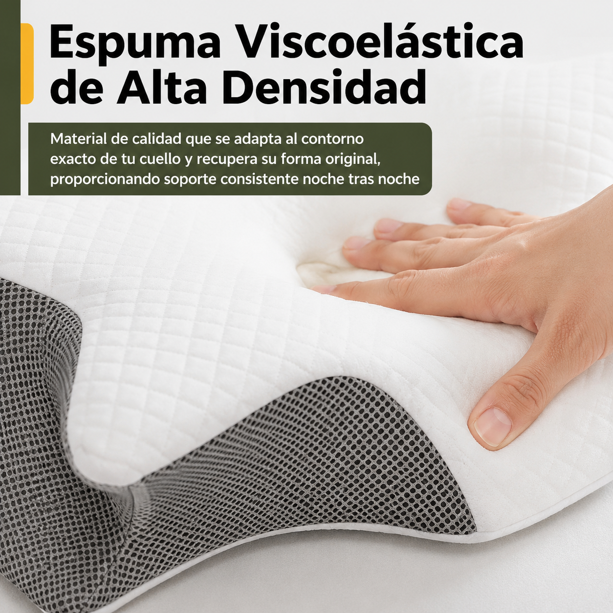 Detalle de la espuma viscoelástica de alta densidad de la almohada cervical mostrando su textura y calidad