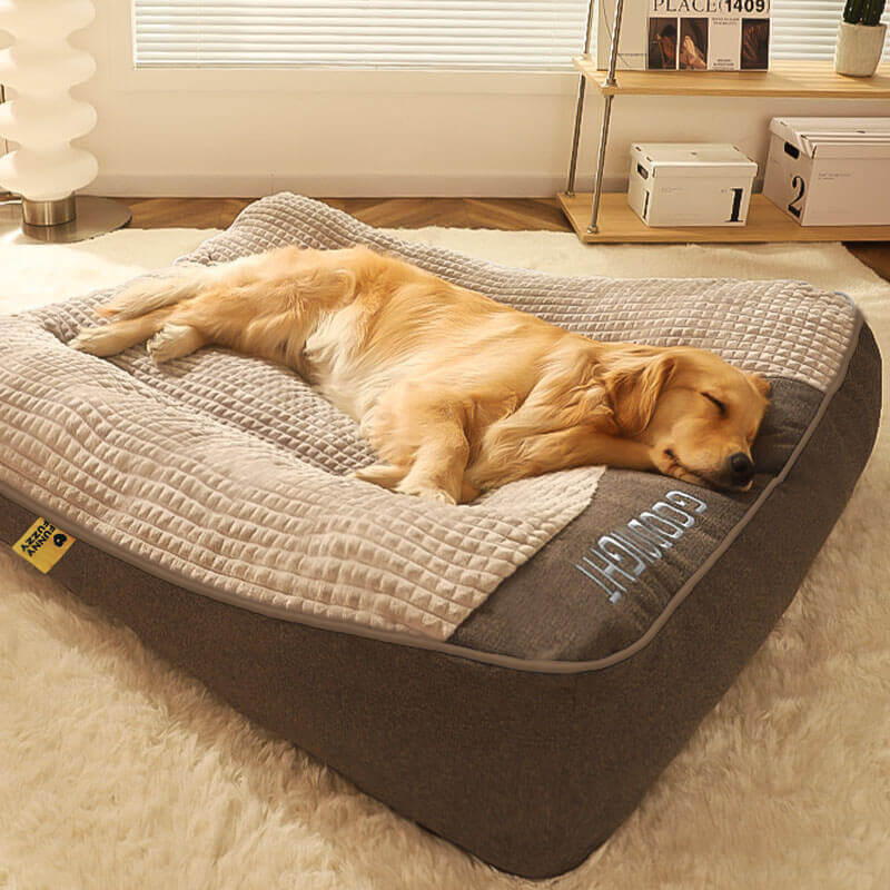 Cama grande con cojín grueso y antirrayas para perro