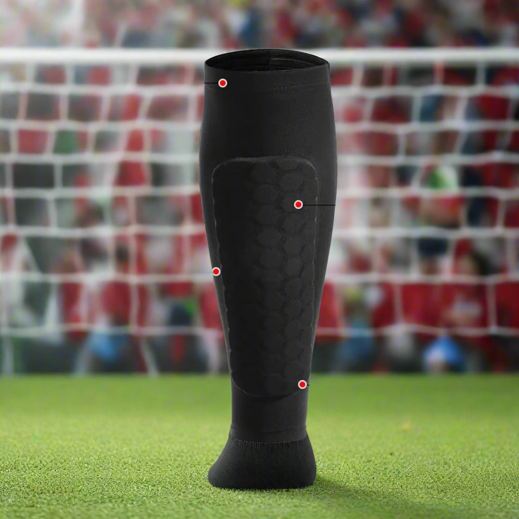 Dmax | Espinilleras EliteGuard Pro con diseño de panal | Mangas de compresión para fútbol duraderas para mayor seguridad y movilidad