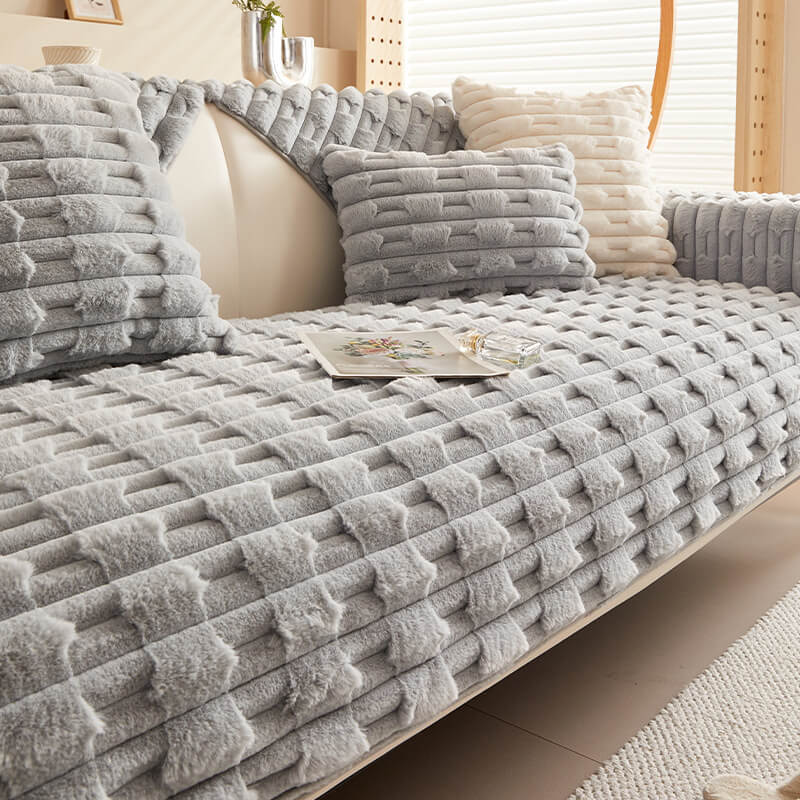 Funda de sofá de felpa con rayas para muebles