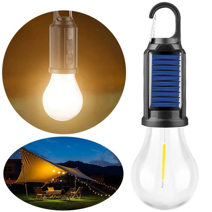Linterna solar recargable con gancho | Iluminación para camping y exterior