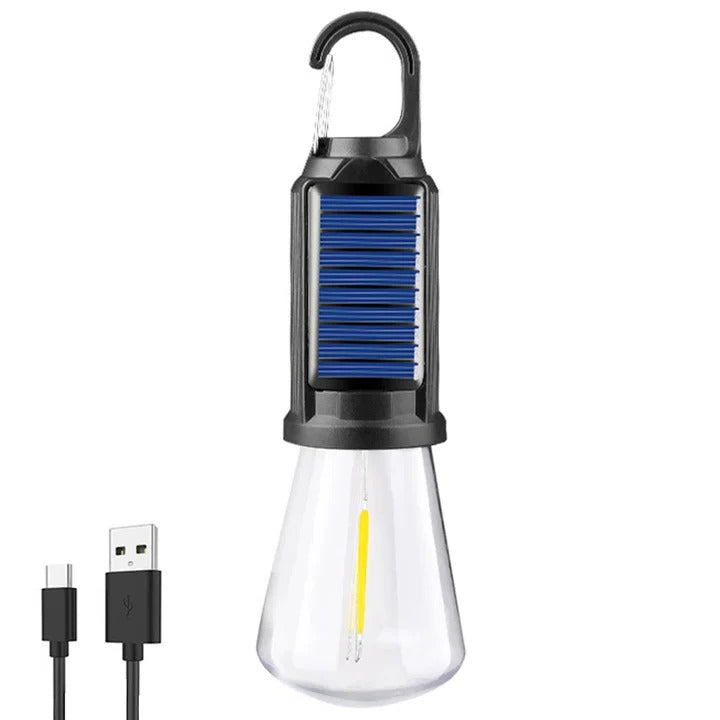 Linterna solar recargable con gancho | Iluminación para camping y exterior