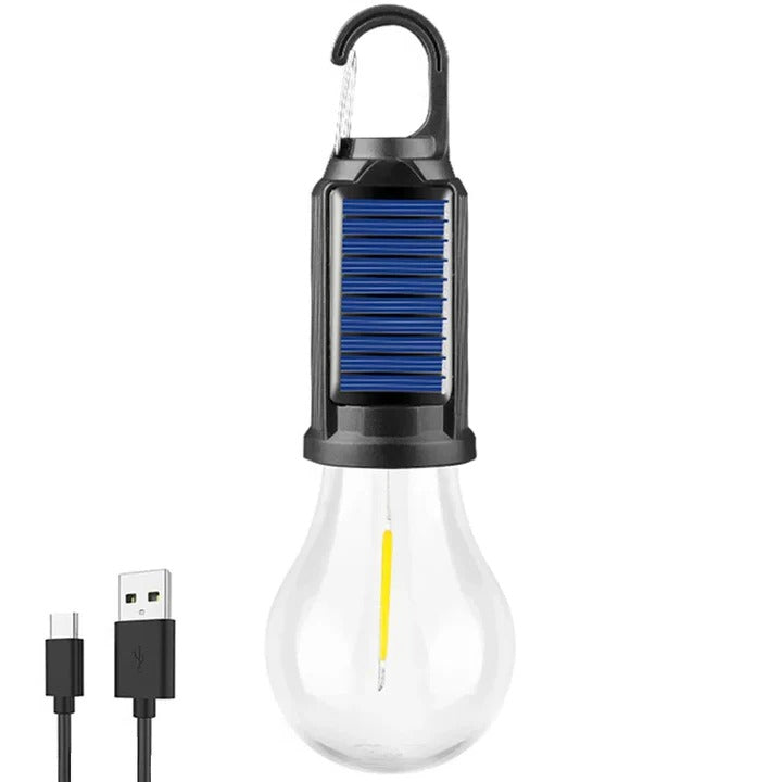 Linterna solar recargable con gancho | Iluminación para camping y exterior