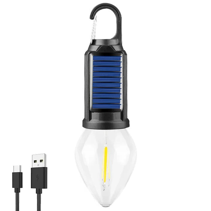 Linterna solar recargable con gancho | Iluminación para camping y exterior