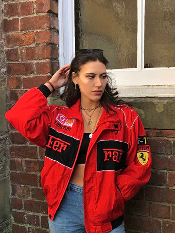 Chaqueta de Carrera Oversize para Mujer Ailyn | Estilo Motorsport con Bloques de Color y Parches