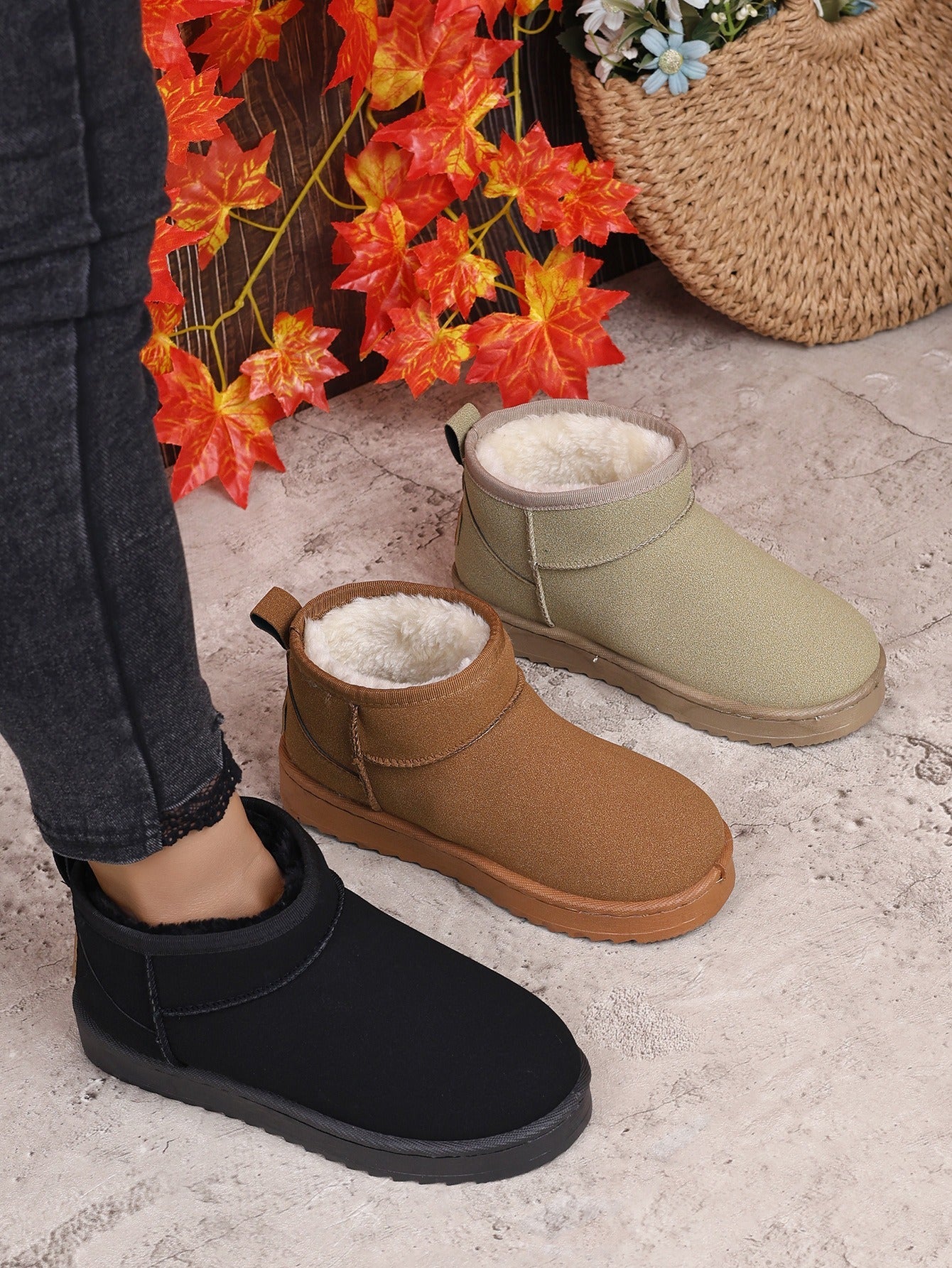Botas Ultra Mini con Plataforma para Mujer con Forro de Peluche – Botines Negros para el Invierno