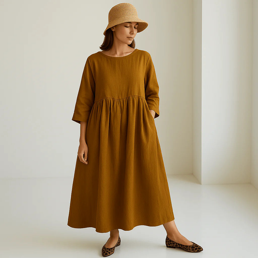 Vestido Largo de Lino | Elegancia Minimalista | Fresco y Confortable