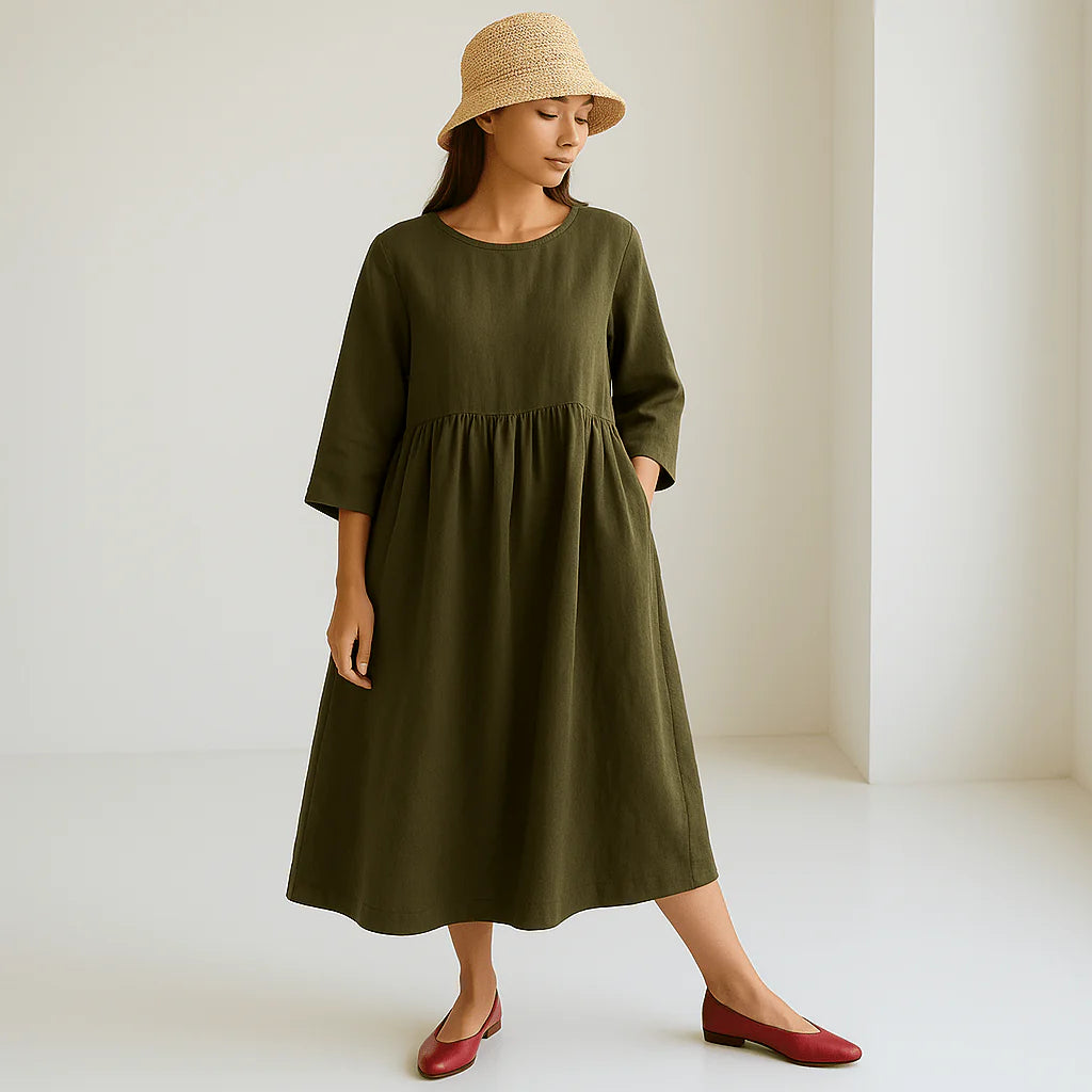 Vestido Largo de Lino | Elegancia Minimalista | Fresco y Confortable