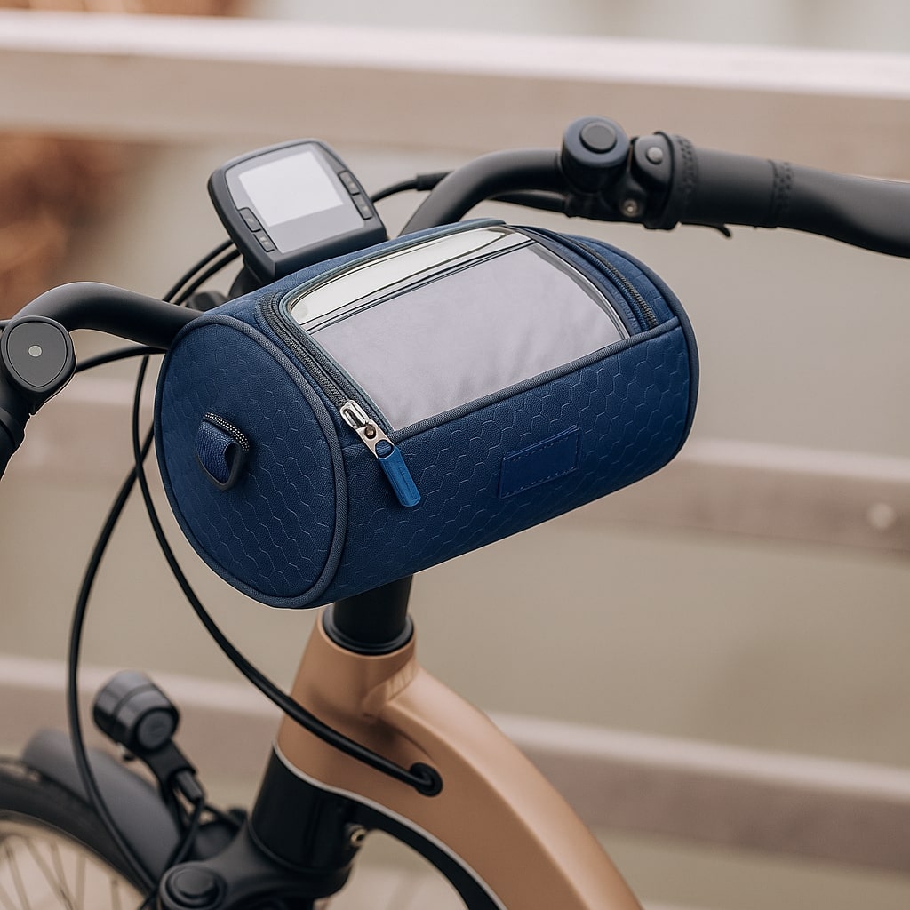Bolsa de manillar para bicicleta con pantalla táctil transparente y compartimento impermeable — Azul oscuro