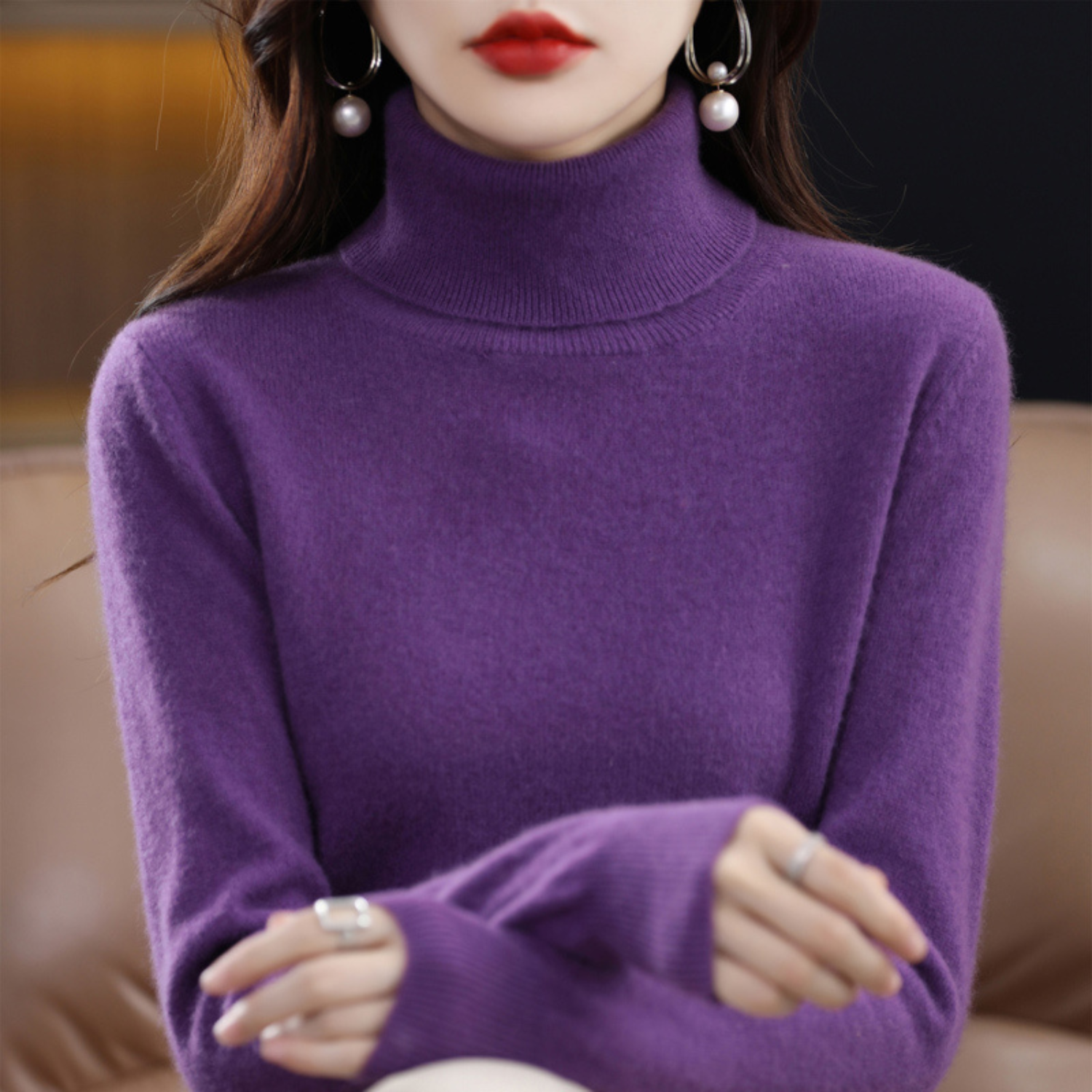 Suéter de cuello alto de cachemira para mujer – Elena