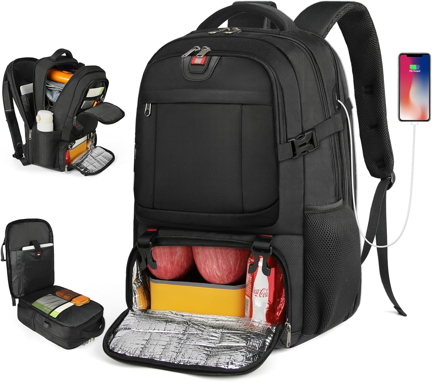 Mochila de Viaje Extra Grande para Almuerzo y Portátil con Puerto de Carga USB