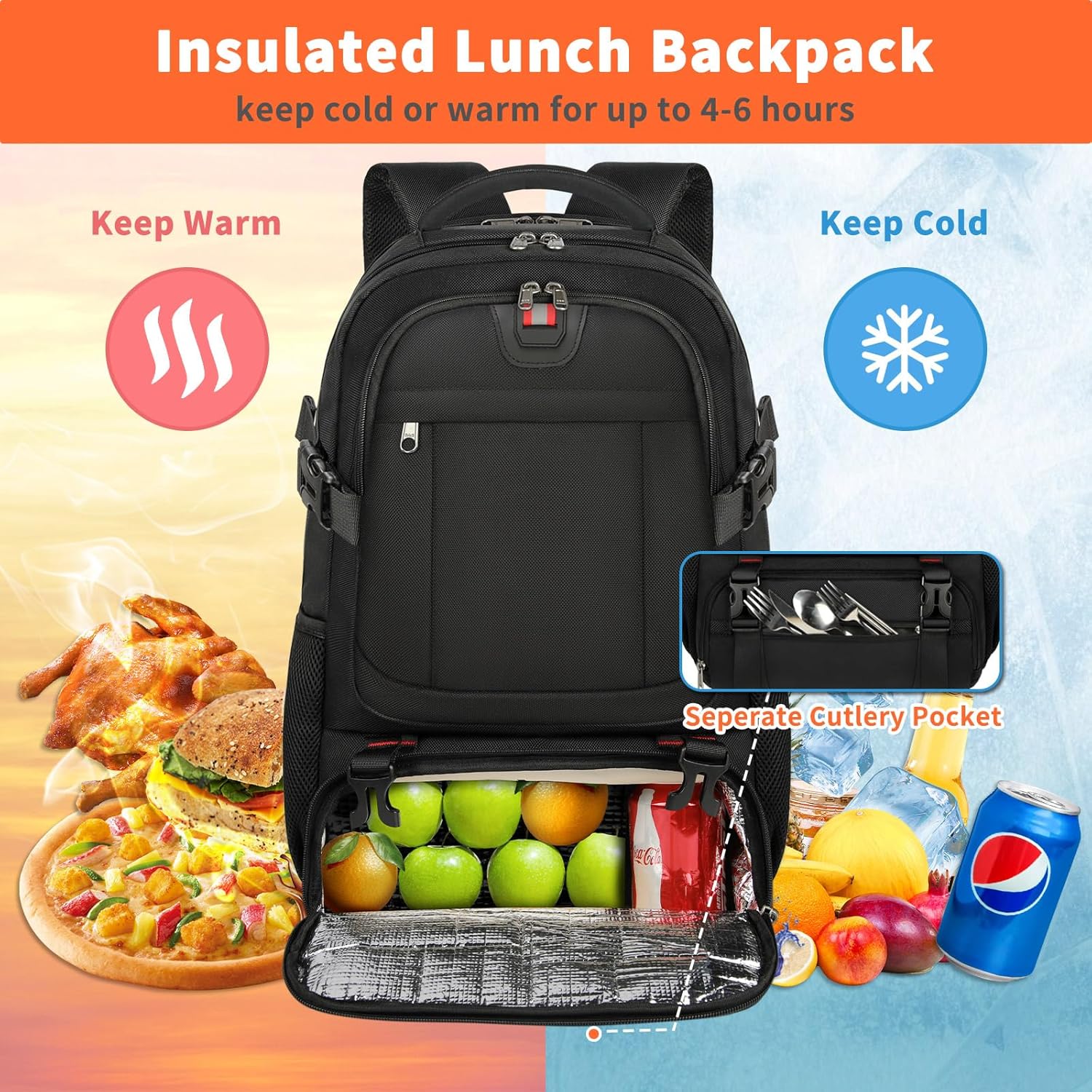 Mochila de Viaje Extra Grande para Almuerzo y Portátil con Puerto de Carga USB