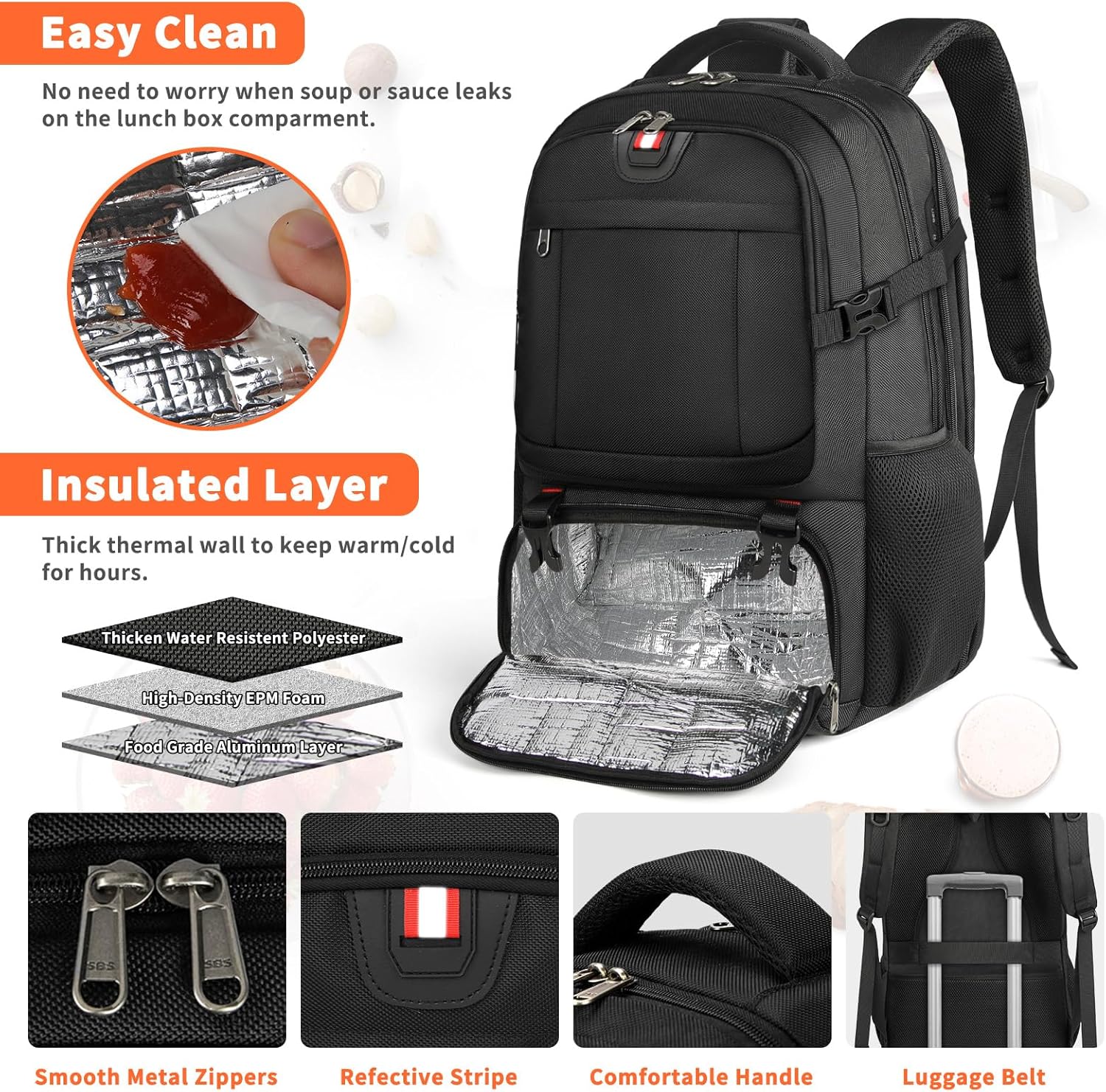 Mochila de Viaje Extra Grande para Almuerzo y Portátil con Puerto de Carga USB