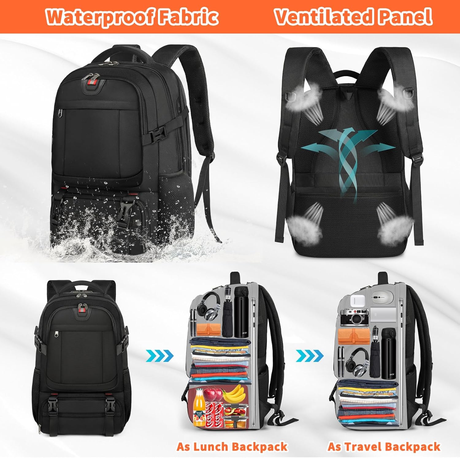 Mochila de Viaje Extra Grande para Almuerzo y Portátil con Puerto de Carga USB