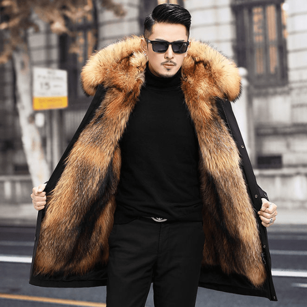Olivier - Parka de Invierno para Hombres con Forro Cálido y Cuello de Piel Sintética