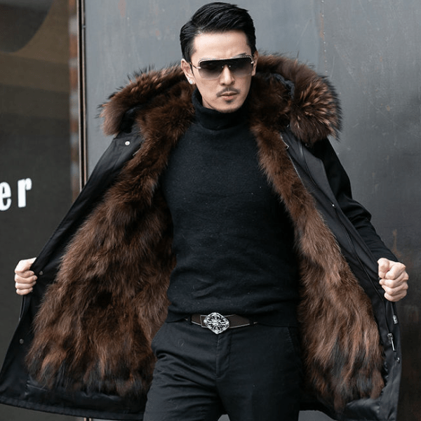 Olivier - Parka de Invierno para Hombres con Forro Cálido y Cuello de Piel Sintética