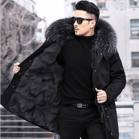 Olivier - Parka de Invierno para Hombres con Forro Cálido y Cuello de Piel Sintética
