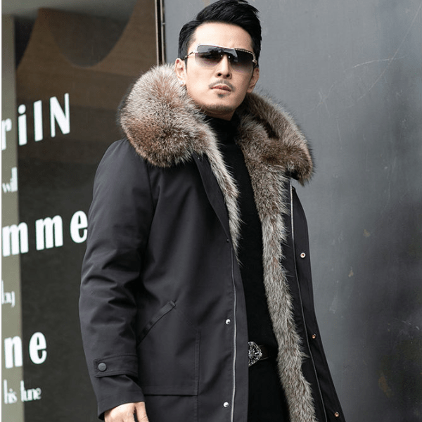 Olivier - Parka de Invierno para Hombres con Forro Cálido y Cuello de Piel Sintética