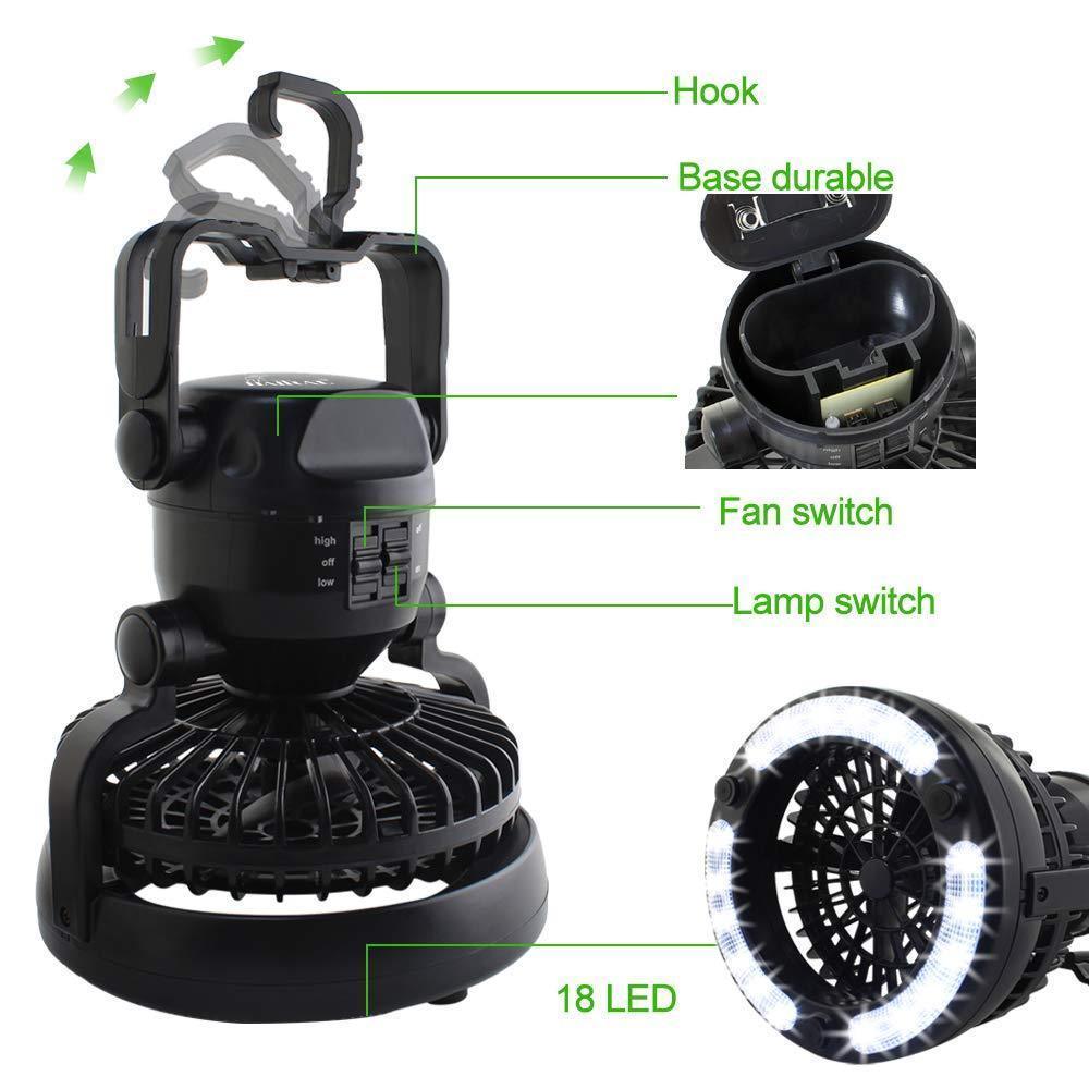 Ventilador portátil con luz LED | Ideal para camping y exteriores
