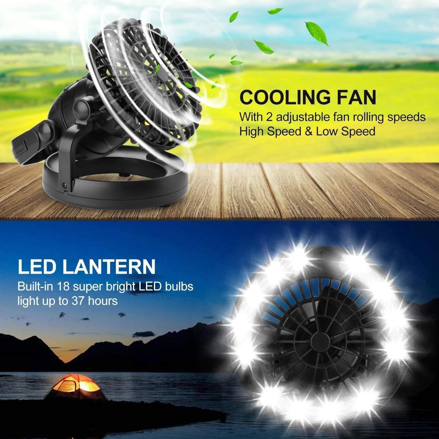 Ventilador portátil con luz LED | Ideal para camping y exteriores