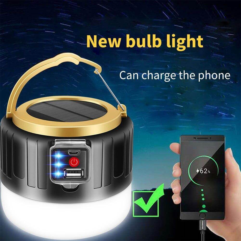 Lámpara LED solar para camping | Recargable y resistente al exterior