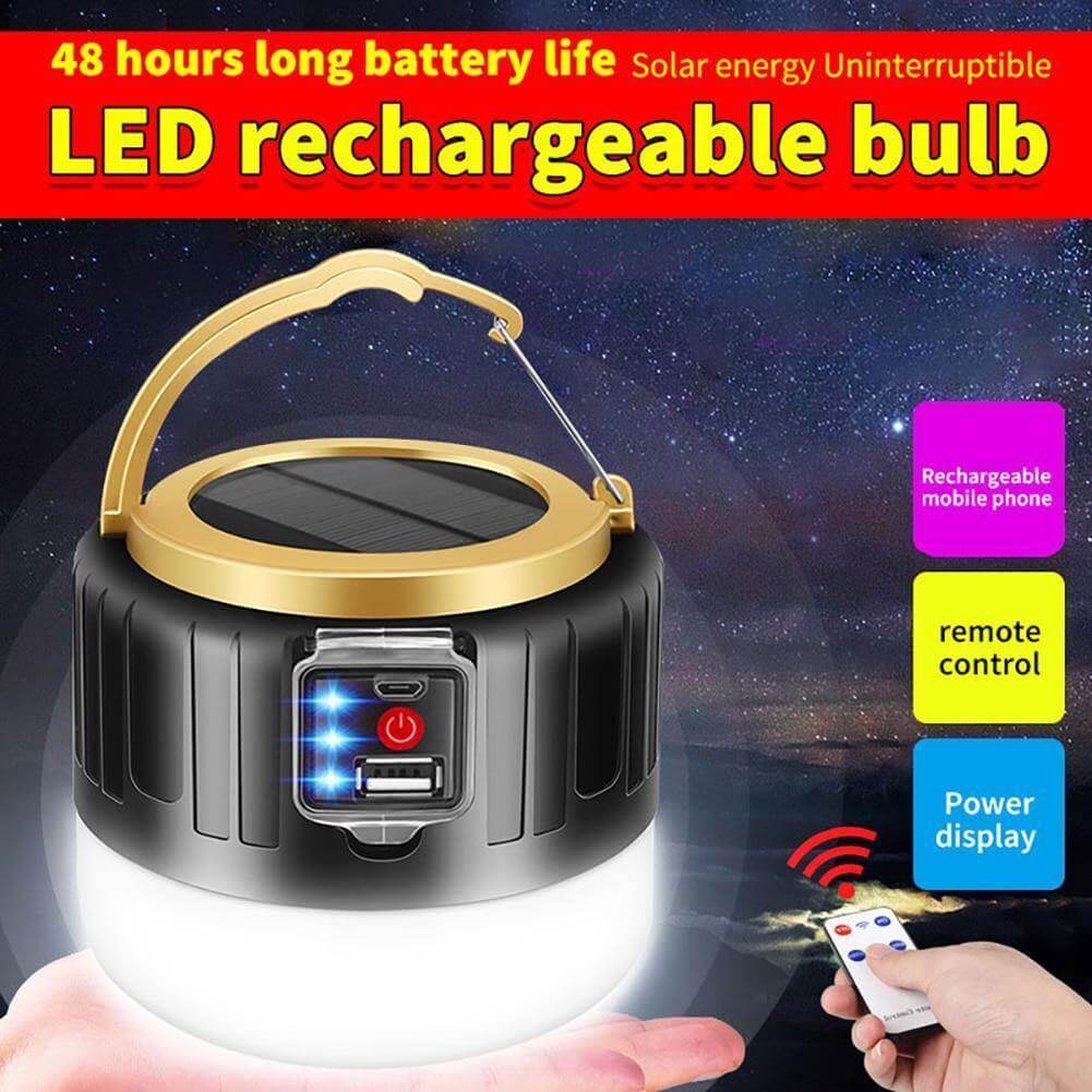Lámpara LED solar para camping | Recargable y resistente al exterior