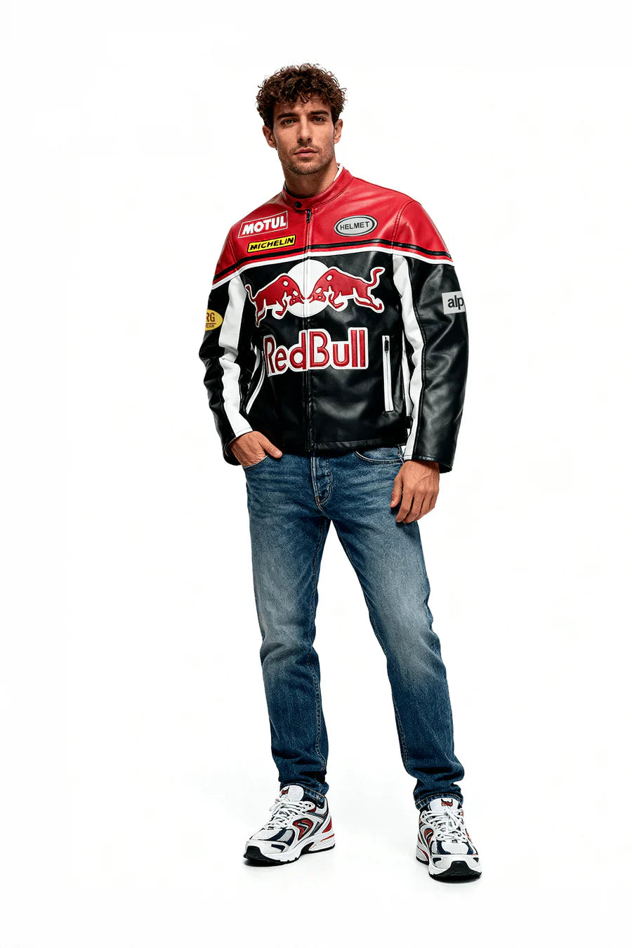 Chaqueta de cuero Red Bull Vintage Racing – Unisex – Retro