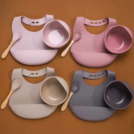 Set de Comida para Bebé de Silicona con Babero y Cuenco Antideslizante - DESCUENTOSMAX™