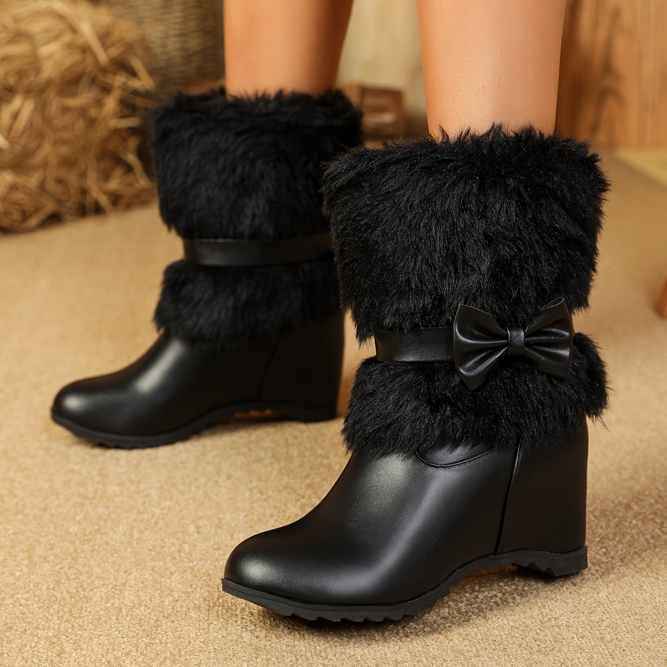 Sieglinde – Botas invernales suaves con suela gruesa y lazo en blanco